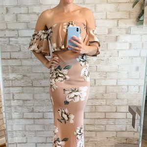 Floral Floor Length Off The Shoulder Dress